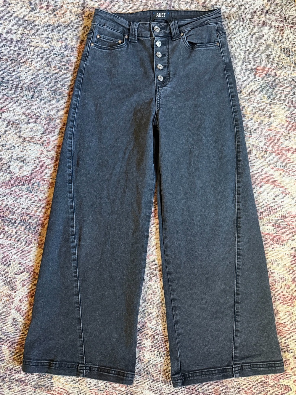 Paige Anessa black wide-leg crop jeans 28 Button Fly